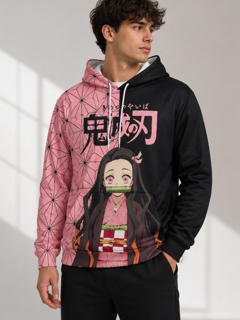 Pink & Black Nezuko Graphic Hoodie - Women size M unisex
